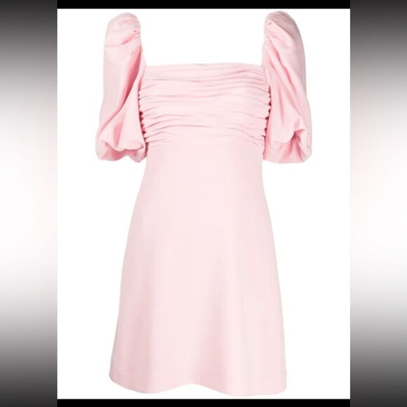 NWT Cinq A Sept Odele Mini Pink Dress Puff Sleeve Ruched Size 0 - Picture 6 of 11